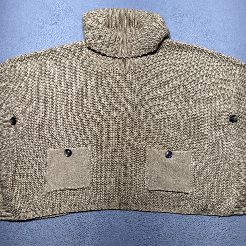 Neiman Marcus Wool Blend Poncho Turtleneck Sweater Womens Small Basic Oversized - Picture 4 of 9